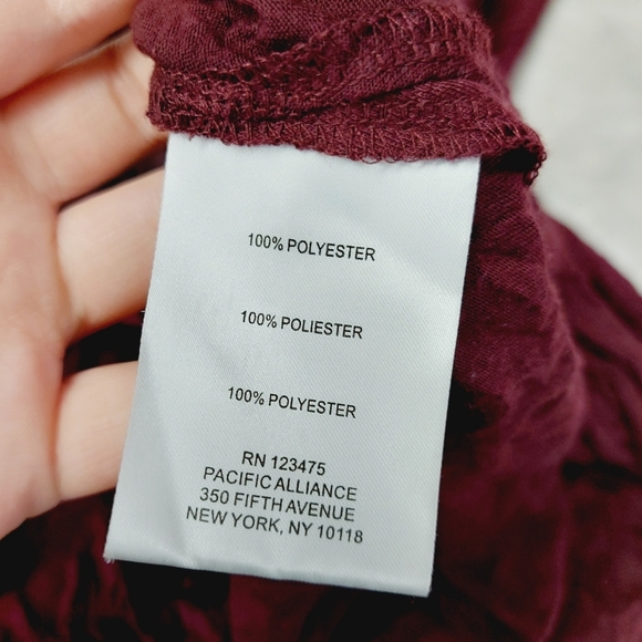 Frye & Co. Burgundy Crinkle Long Sleeve Button-Up Shirt Blouse P6418 - Picture 7 of 8